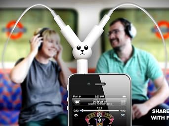 Suck UK Jack Rabbit Headphone Splitter - Portable & Easy to Plug in for Music Sharing - Rabbit Shaped Adapter Fits in Pocket Easily - Full Stereo Sound - Ideal Father's Day & Music Lover Novelty Gift