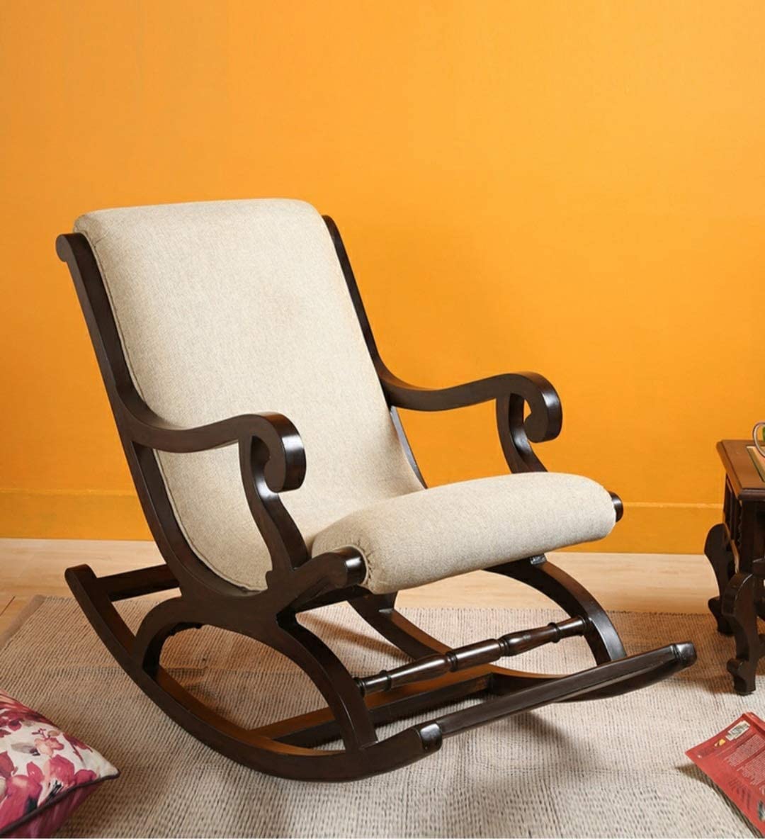 Furniture Hub Sheesham Wooden Balcony Rocking Chair Recliner (White)