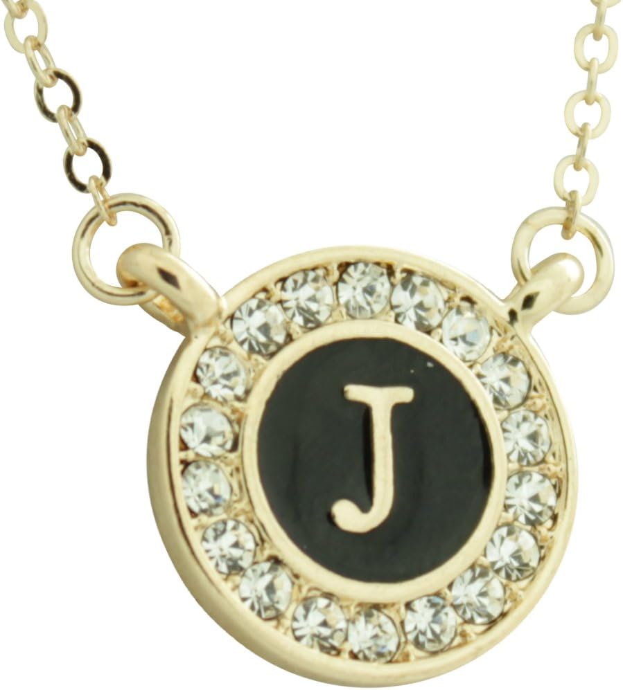 Maren Elena Gold Tone Alphabet Initial Pendant with Genuine Crystal (Letter J)