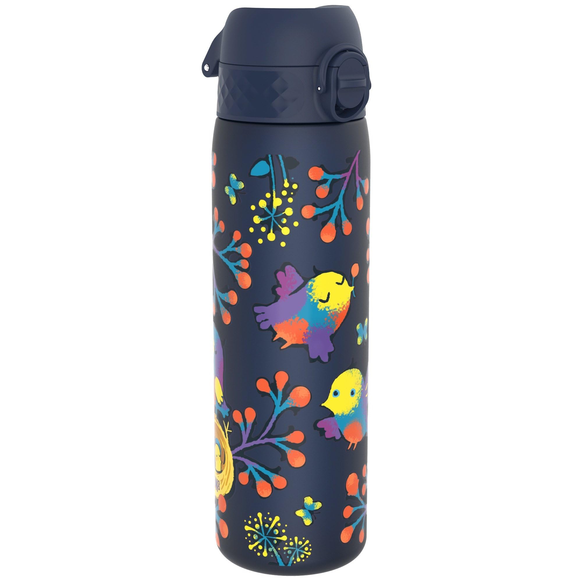 ION8 Trinkflasche, 500 ml, Auslaufsicher, Einhandöffnung, Sichere Verriegelung, Spülmaschinenfest, BPA-frei, Tragegriff, Klappdeckel, Leicht zu Reinigen, Klimaneutral, Vögel Design
