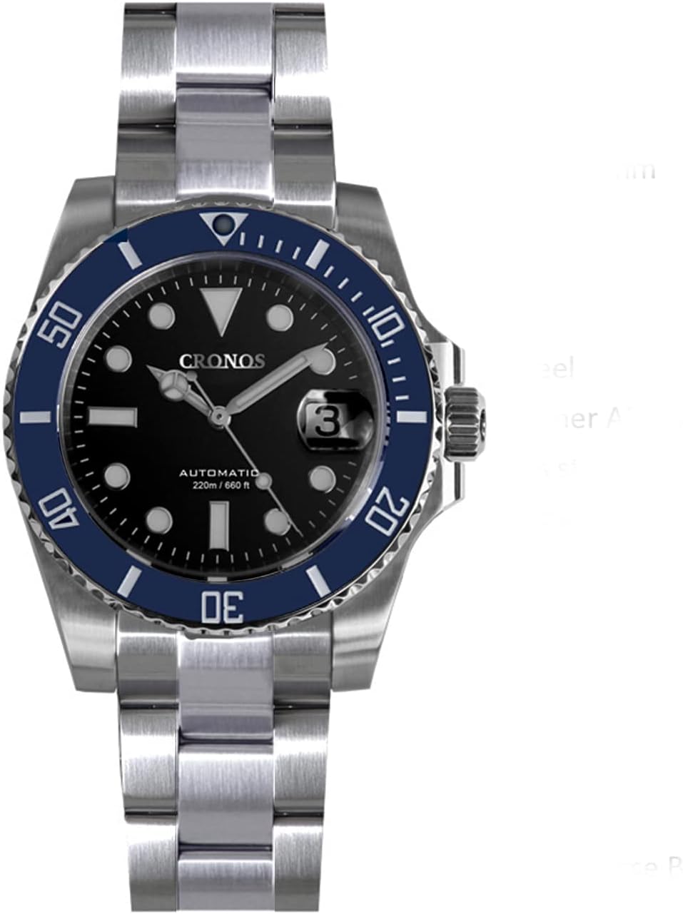 LOve Peace Cronos Upgrade L6005 Sub-Diver Luxury Men's Watches Stainless Steel Bracelet Full Lume Ceramic Bezel 200 Meters Water Diving Resistant Wristwatch