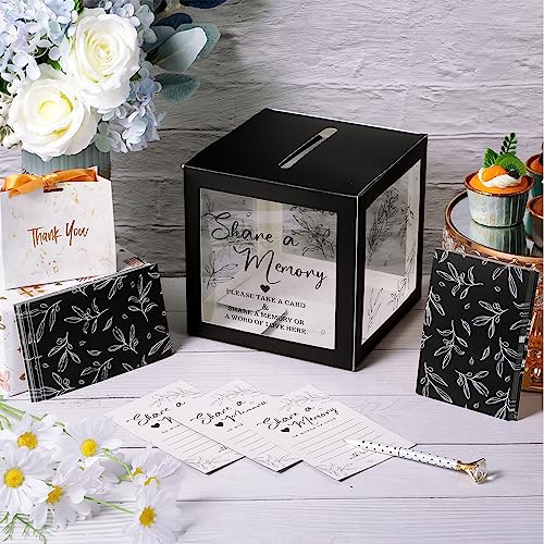 Image of Pajean 50 Pcs Greenery Share a Memory Card for Celebration of Life Cards Box with Clear Windows Memory Box for Funeral Wedding Birthday Graduation Bridal Shower Guest Card Ideas(Clear,Black)