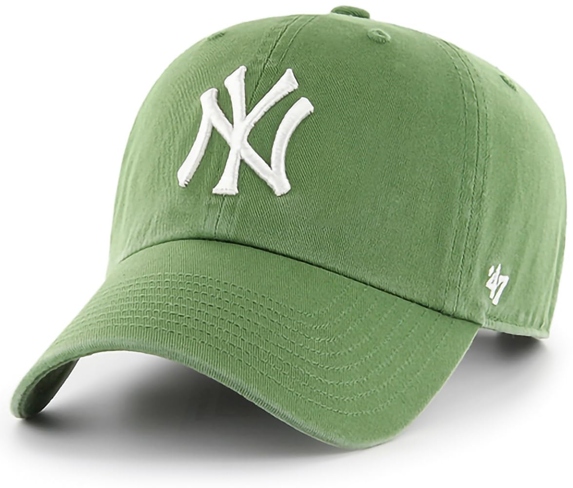 '47 New York Yankees Fatigue Green Logo Primary Logo Clean Up Adjustable Strap Hat Cap, Adult One Size Fits All, Green, One size