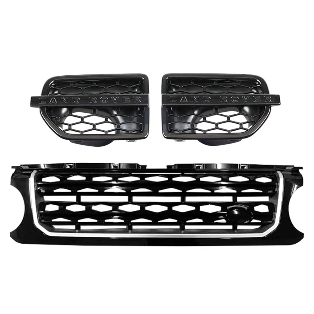 3 Pcs Front Grille Side Vent Grill Mesh Vent Fit for Discovery 4 LR4 2010-2013 - Black&Silver