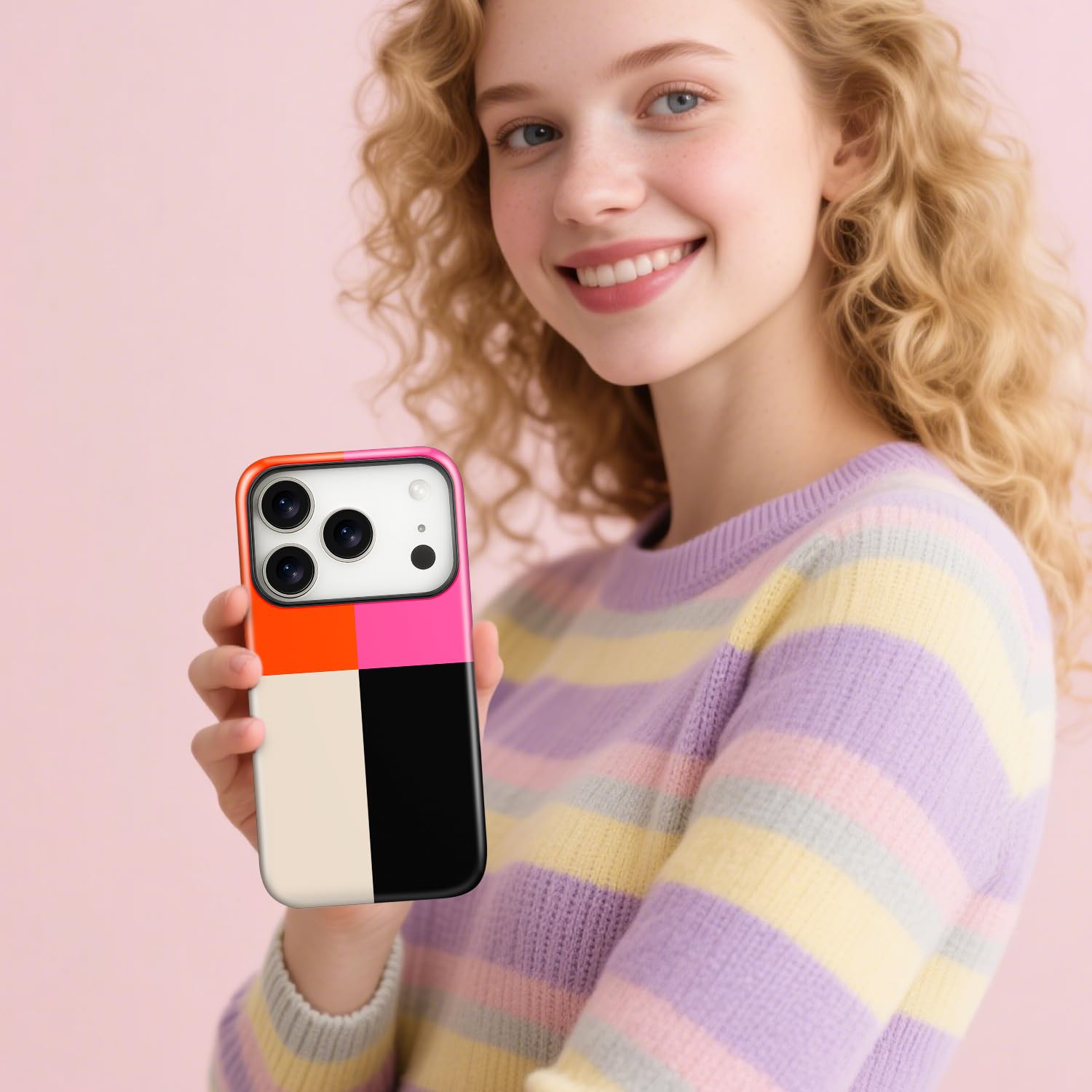 Funda magnética para iPhone 17 Pro, bonita funda protectora de cuatro rayas cuadradas, a prueba de golpes, TPU delgada y policarbonato duro, compatible con MagSafe, diseñada para mujeres y