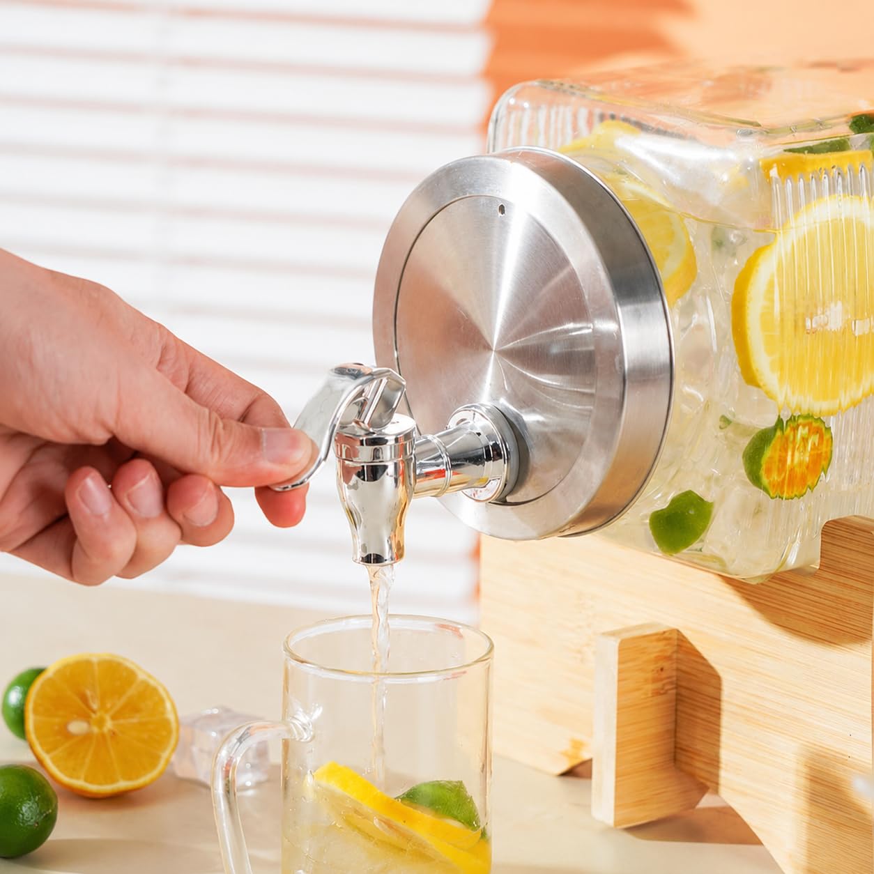 Dispenser Bevande Frigorifero Rubinetto, Struttura in vetro, Contenitore con dosatore, Per idratazione quotidiana, Per lavoratori d'ufficio, style to 1