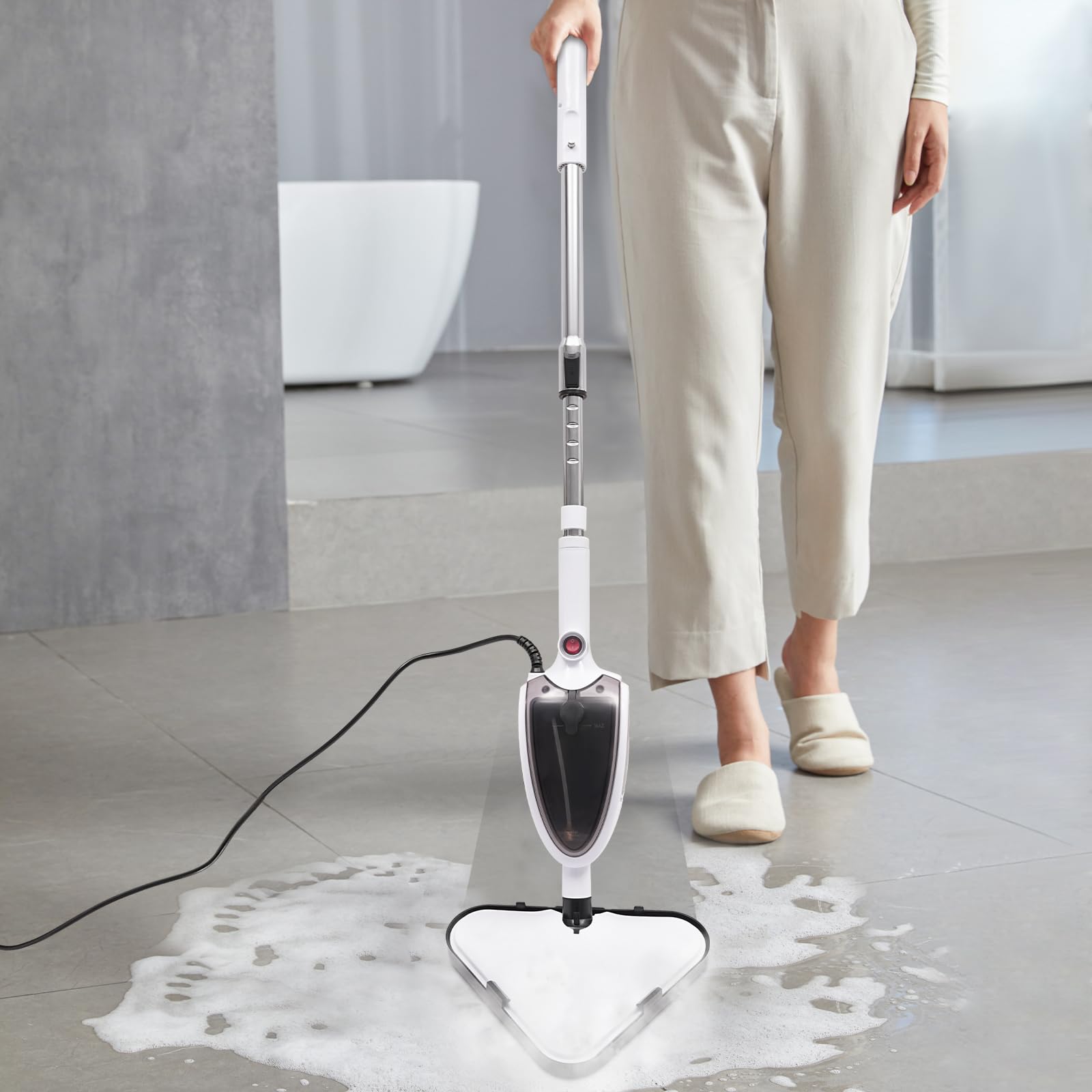Limpiador de vapor multifunción de 1300 W, mopa eléctrica, mopa de vapor, limpiador de mano, cabezal giratorio de 360°, con depósito de agua para suelos duros, ventanas, alfombras
