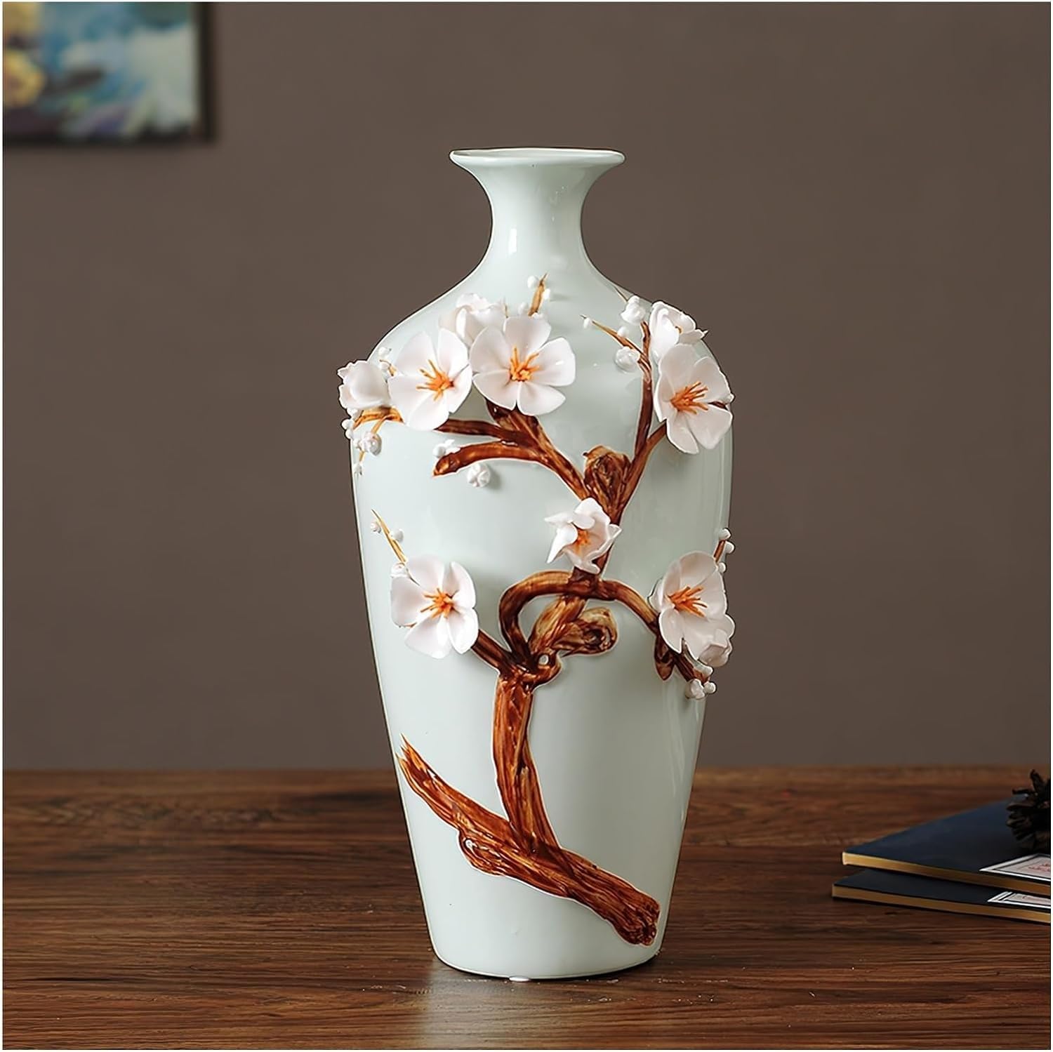 SnamicE Vase Ceramic Flower Vase Rustic Farmhouse Vase, Chinese Style Decorative Vase for Living Room, Kitchen, Dinner Table,A1