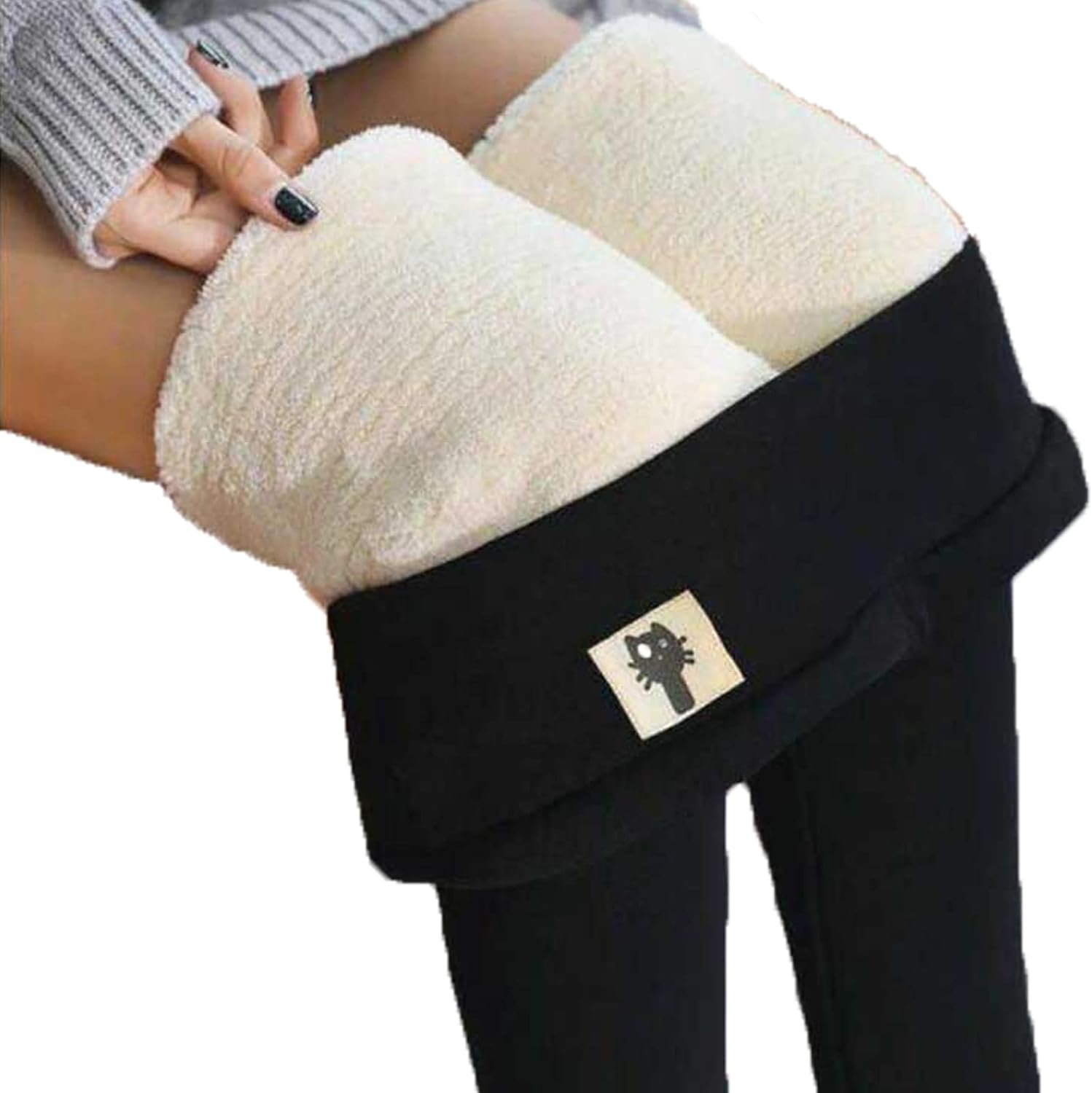 Fleece Lined Leggings for Women Print Warm Winter Tight Thick Velvet Wool Cashmere Pants Trousers High (XL,Black 2)