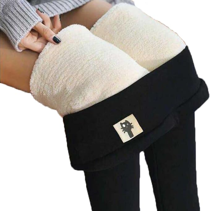 Fleece Lined Leggings for Women Print Warm Winter Tight Thick Velvet Wool Cashmere Pants Trousers High (XL,Black 2)