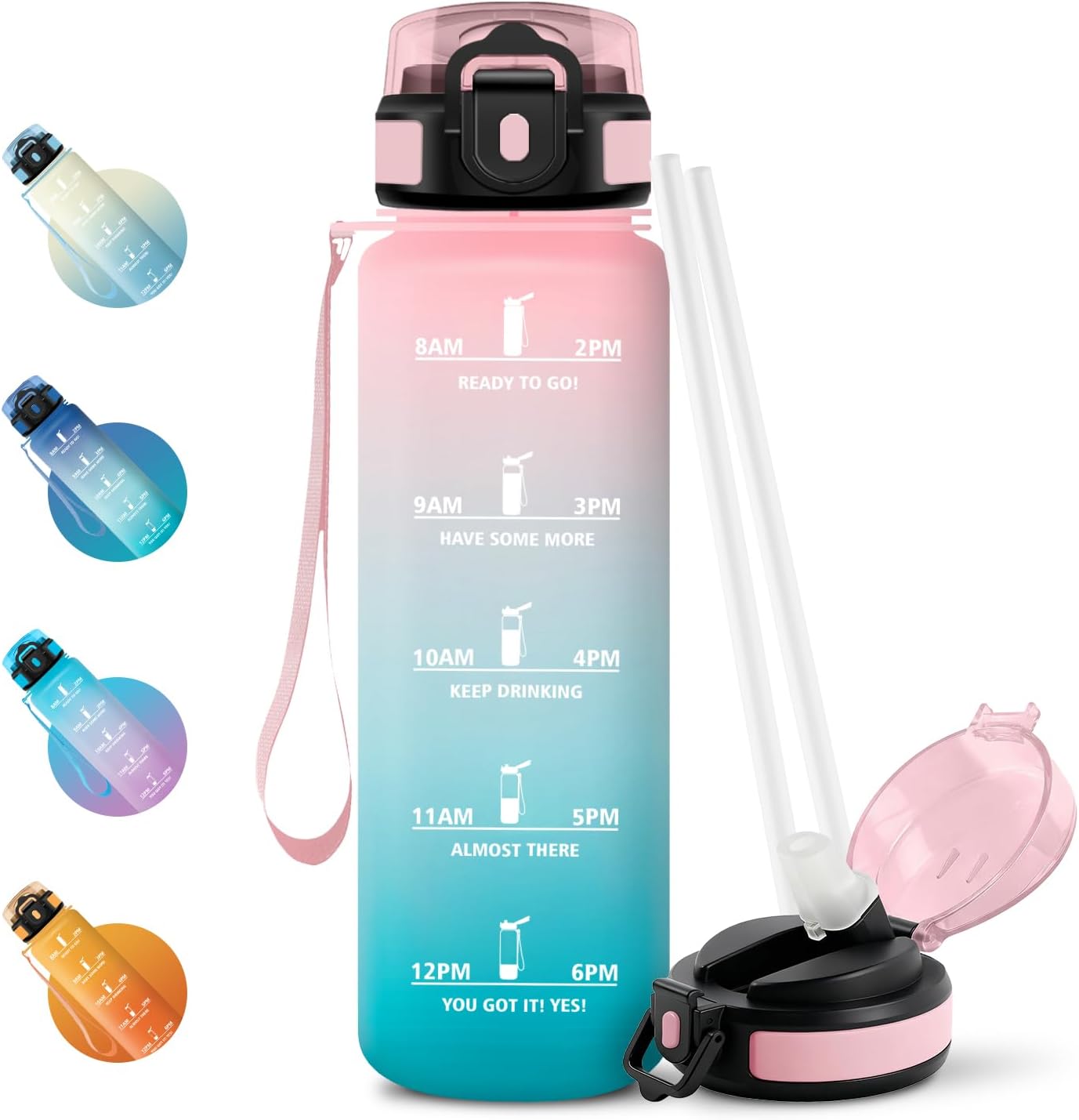 1L Water Bottle, Motivational Water Bottle with Straw, Leak Proof Water Bottle with Time Indicator for Office, School