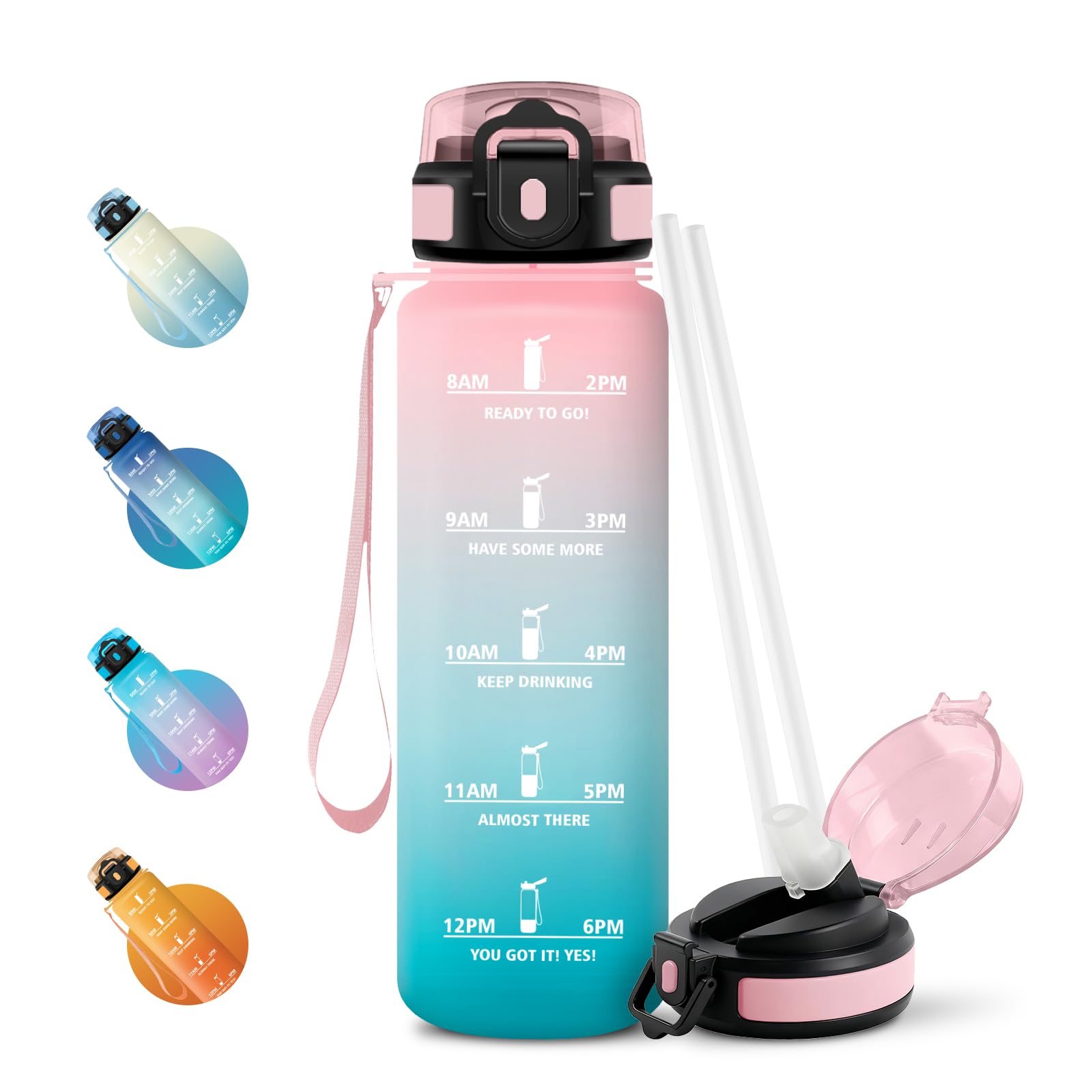 JAPORIA 1L Water Bottle, Motivational Water Bottle with Straw, Leak Proof Water Bottle with Time Indicator for Office, School