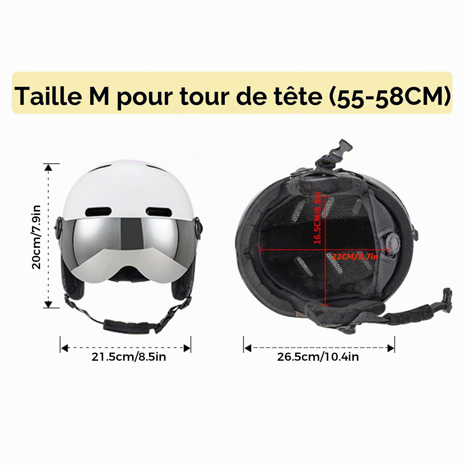 Jectse Casque de Neige avec Lunettes et Coussinets d'oreille, Casque de Sports d'hiver, Visière Amovible pour Le Ski et Le Snowboard, Ventilation Optimale et Protection Contre Les Chocs, Matériau