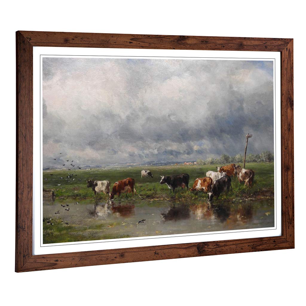 Big Box Art Framed Print of Willem Roelofs Cows Design | Wall Art Picture | Home Decor for Kitchen, Living, Dining Room, Lounge, Bedroom, Hallway, Office, Walnut, A2 / 24.5x18 Inch / 62x45cm