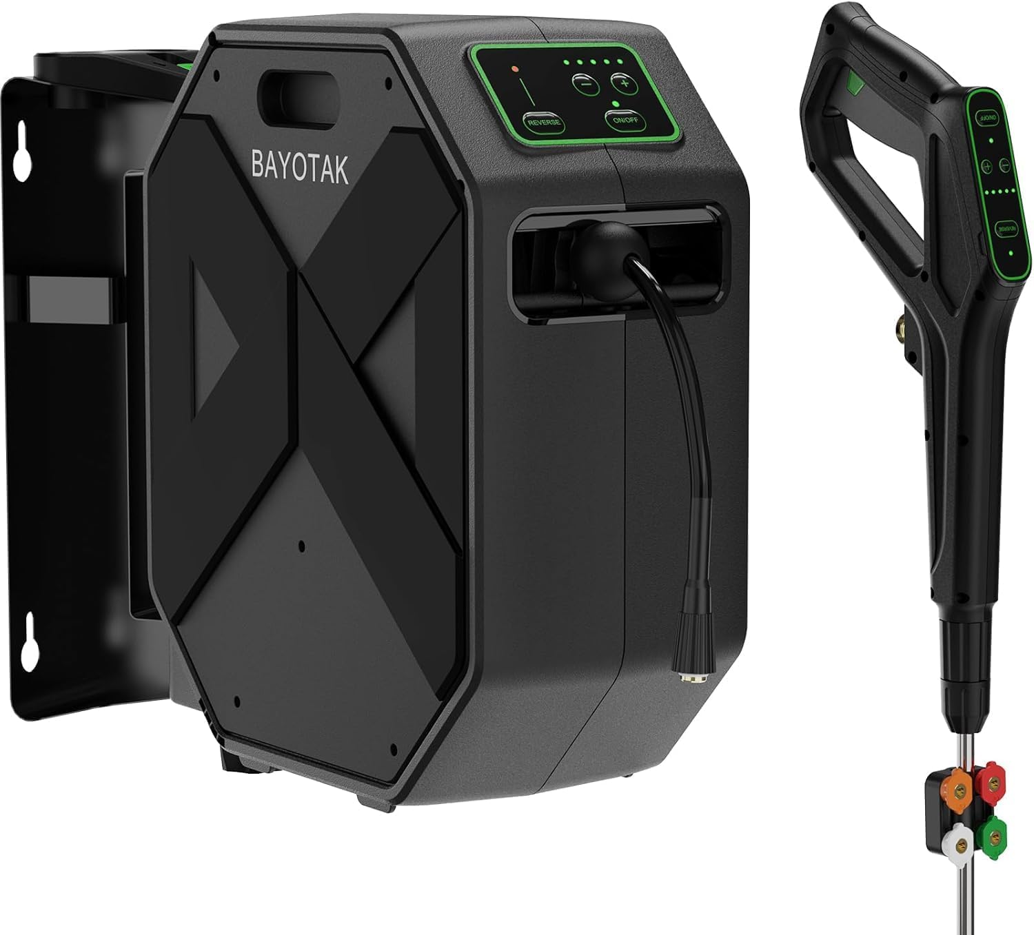 Electric Pressure Washer, 5500 PSI 3.8 GPM Wall Mounted Power Washer, 100 FT Retractable Hose with Remote Control, Foam Cannon, Nozzles, Wall Mount for Garage/Patio, Black