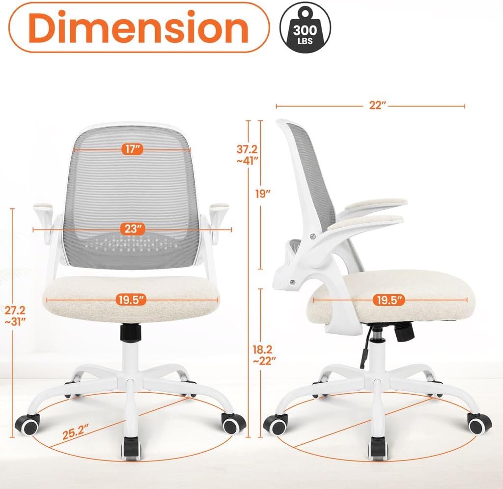 NEO CHAIR Office Chair Computer Desk Chair Ergonomic Gaming Comfy Mesh with Flip-up Arms Lumbar Support Adjustable Height Rolling Wheels for Home Office (Ivory)