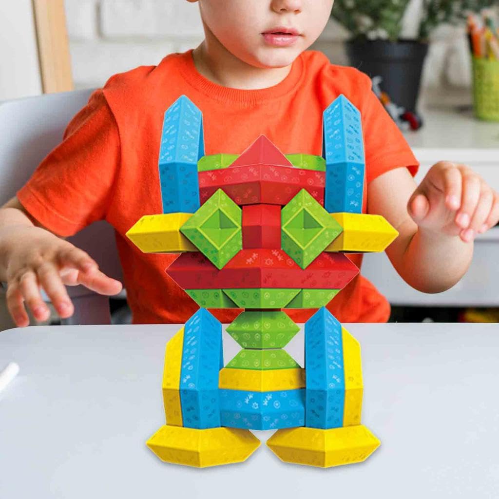 Blocchi da Costruzione Impilabili a Forma di Piramide, Giocattoli da Costruzione per Bambini Piccoli, Giocattoli Educativi La Scuola, 60 Pezzi