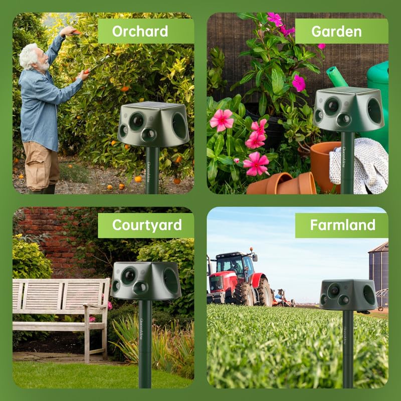 Répulsif Chat Extérieur, Repulsif Ultrason Chat, Solaire Ultrason Anti Chat Chien, Charge de Solaire, Répulsif Chat Chien Jardin pour Chats, Pigeon, Oiseaux, Renard, Rat, 3 Modes