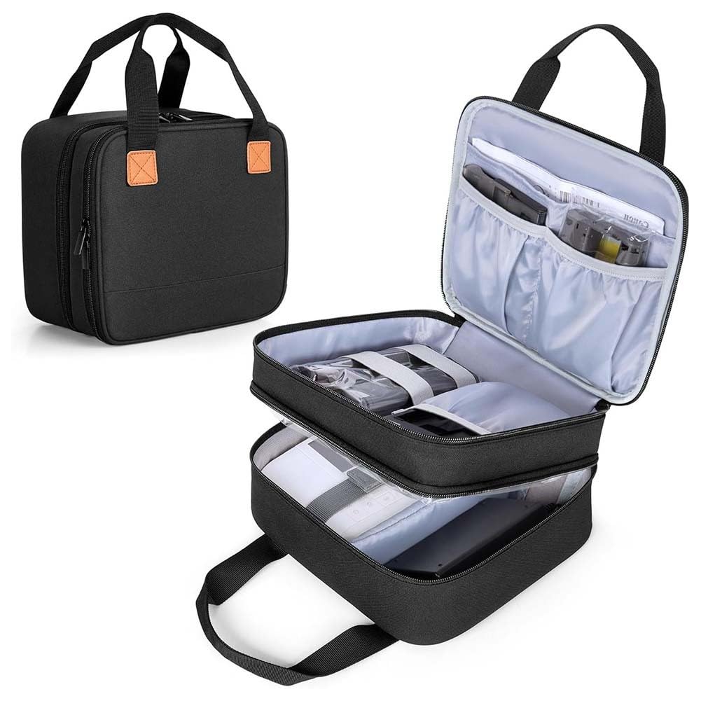 Étui de protection de voyage Canon SELPHY CP1500 CP1300 CP1200 avec séparateur amovible et poche zippée Noir
