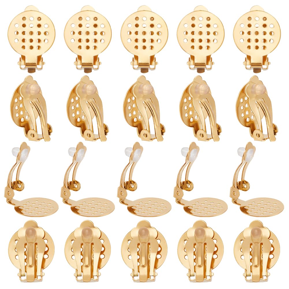UNICRAFTALE Pack of 20 22 mm Long 304 Stainless Steel Ear Clips Setting Golden Flat Round Back Earring Clips Hypoallergenic Non-Pierced DIY Metal Earring Converter for Making Earrings
