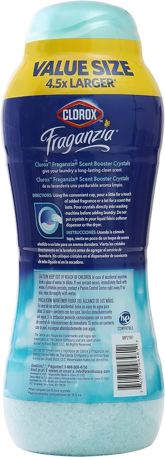 Clorox Fraganzia Laundry Scent Booster Crystals, In-Wash Fragrance Beads for Fresh-Smelling Clothes & Linens, Safe for All Fabrics & Colors, Easy-Pour Bottle, Ocean Scent, 70 Oz - 6 Pack