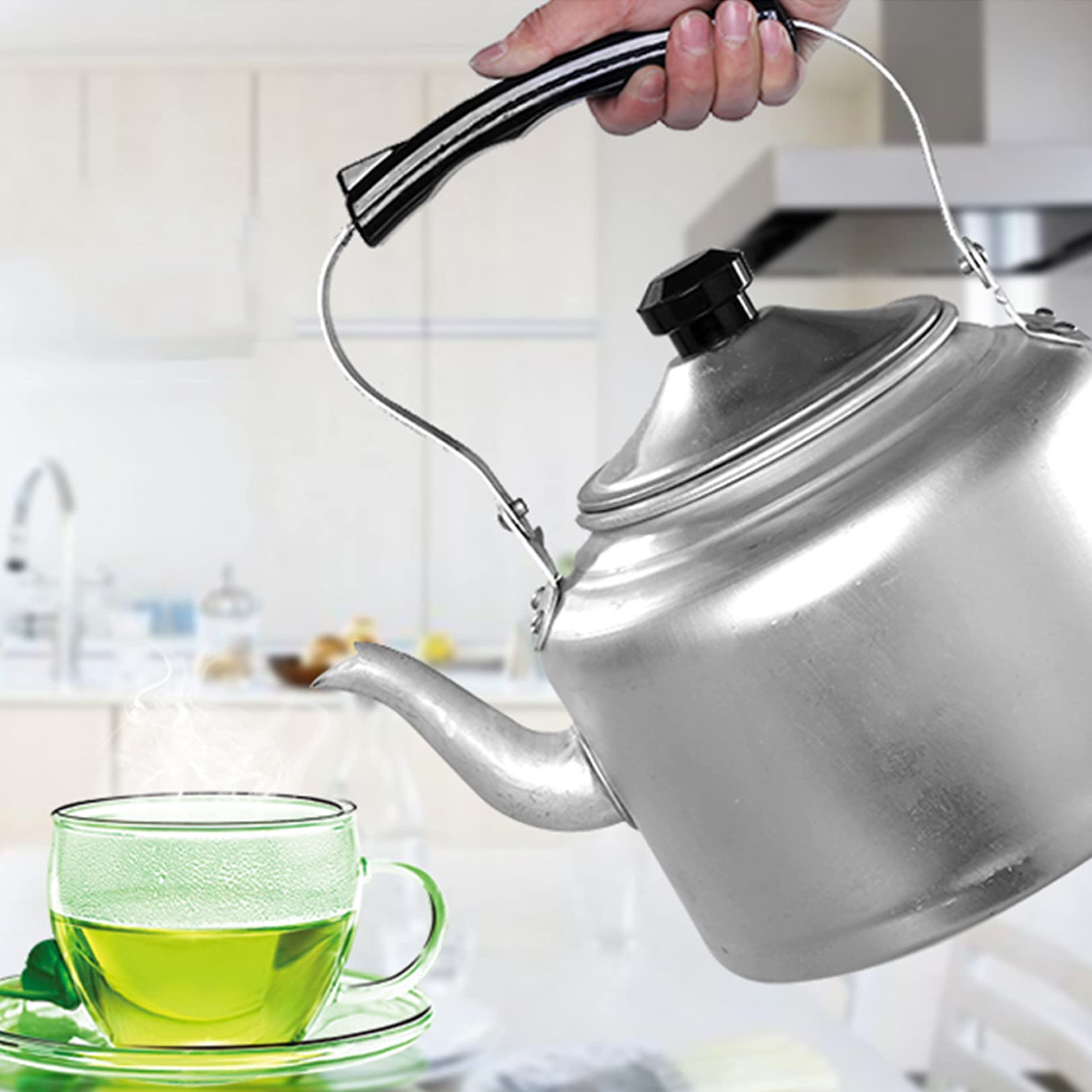 Hervidor de aluminio grueso, gran capacidad (3-10 litros), ligero, apto para cocinas de gas. Ideal para hervir y preparar café rápidamente.