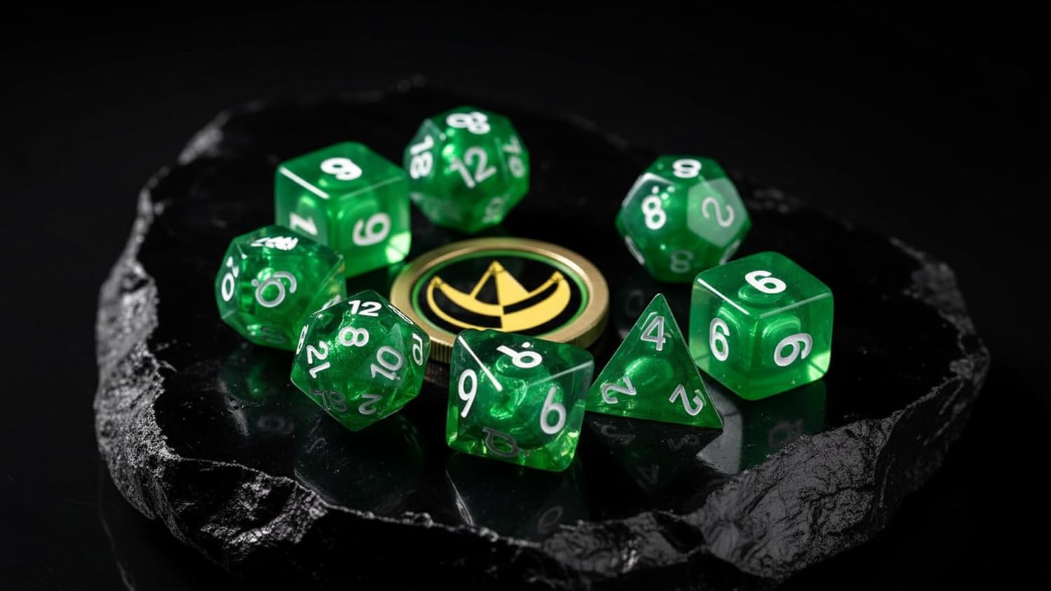 Renegade Game Studios Power Rangers Dice Set Green 8-Piece Custom Tabletop RPG Collection