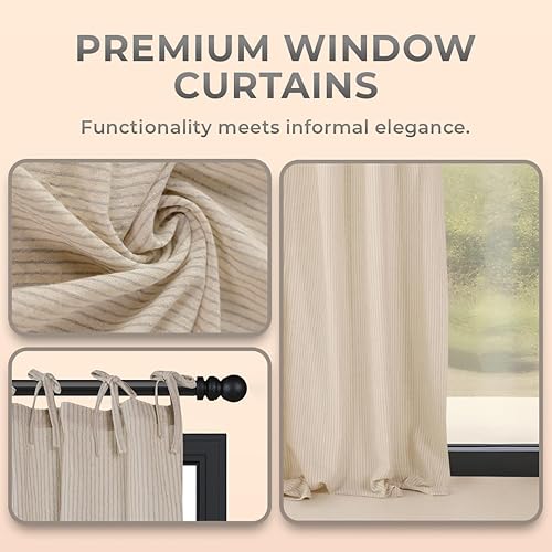 Miniatura 6 de THE ART BOX Cortinas de gasa de lino natural con lazada superior transparentes semi oscuras a rayas para dormitorio, sustituto de ventanas para