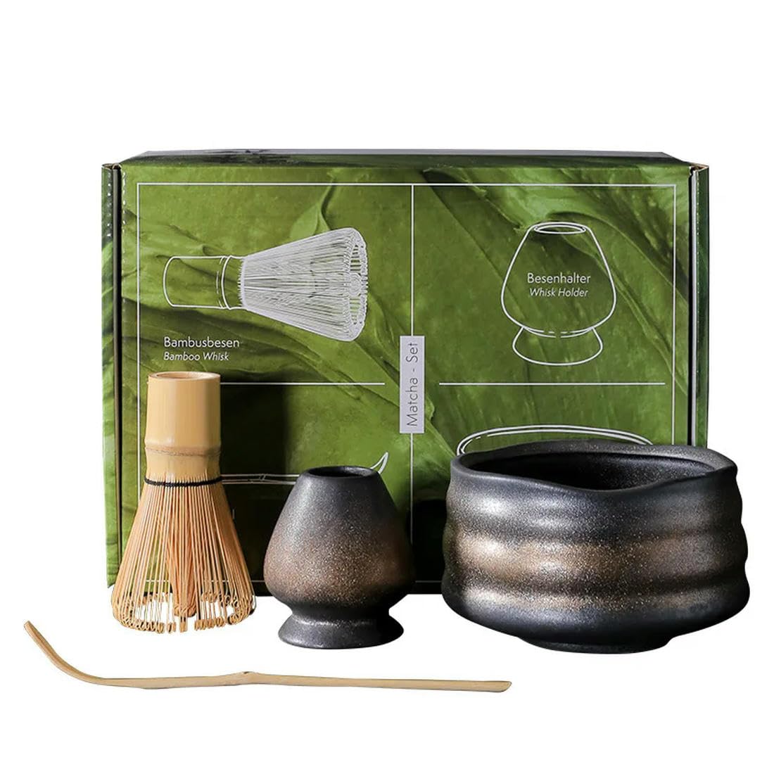 UANGLI 4 Pezzi Set Matcha Giapponese Frusta cucchiaino Set da tè Negozio di Bevande per Interni Accessori per Strumenti per la Preparazione del tè