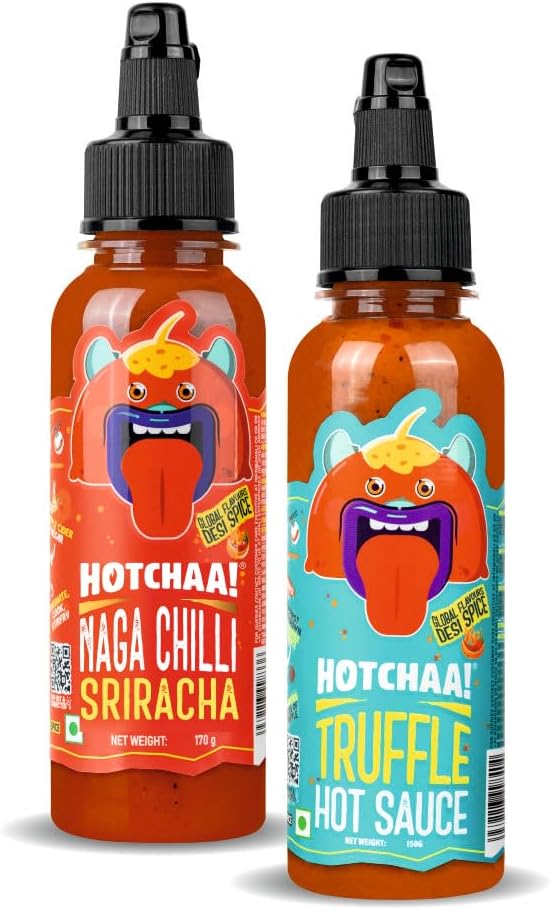 Dynamic Duo Combo of 2 Truffle Hot Sauce & Sriracha Hot Sauce (170g Each) Spicy & Umami Truffle and Hot & Tangy Sriracha Hot Sauces, Small batch Vegan NO MSG