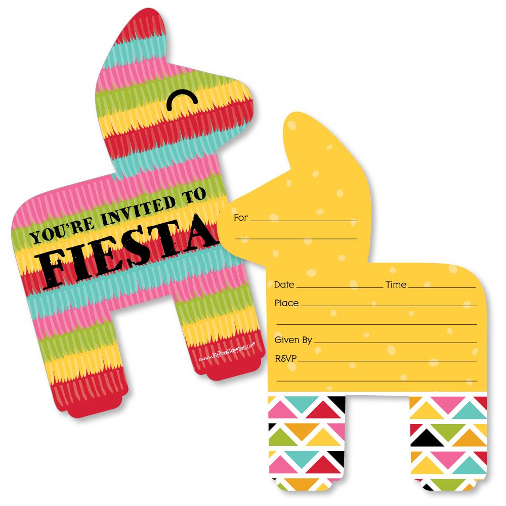 Big Dot of Happiness Let's Fiesta - Shaped Fill-In Invitations - Mexican Fiesta Invitation Cards with Envelopes - Set of 12