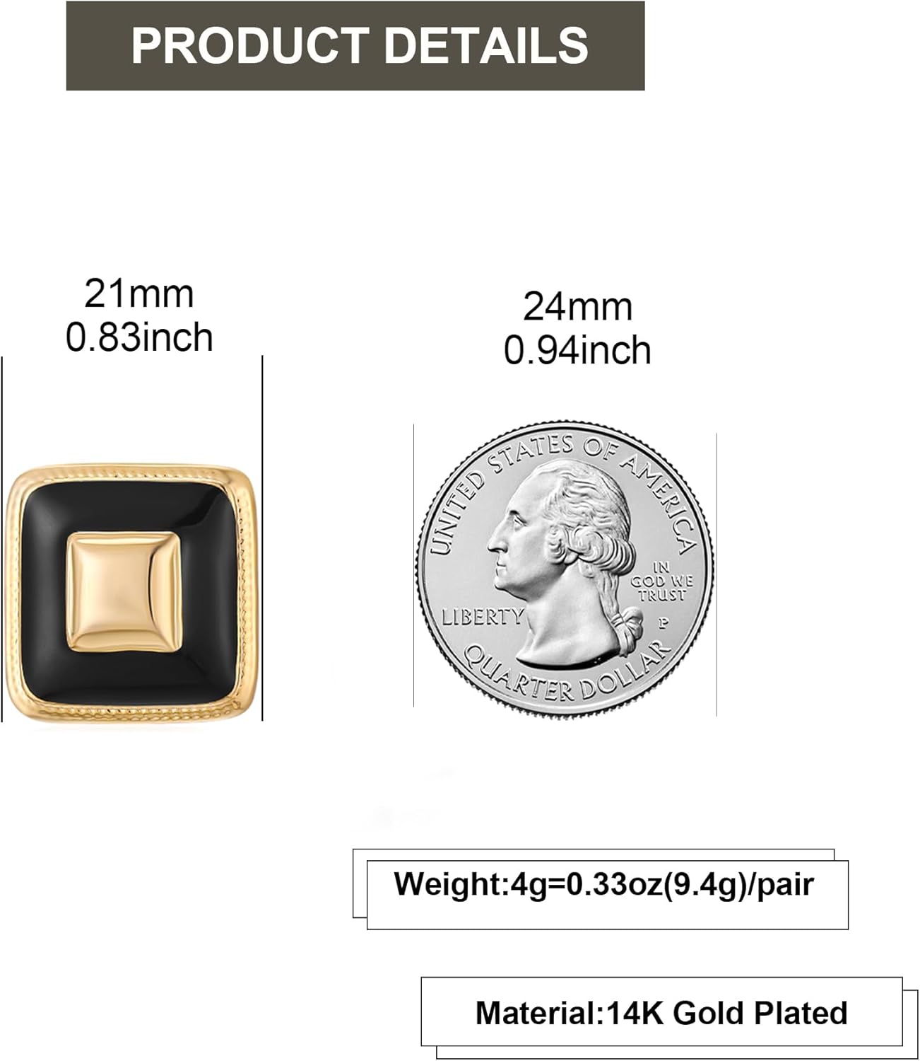 Chunky 14K Gold Plated Earrings Stud for Women Square Black Flower Stud Earrings Red Statement Earrings Dainty Large Retro Earrings Party Jewelry Gifts for Women - Image 4