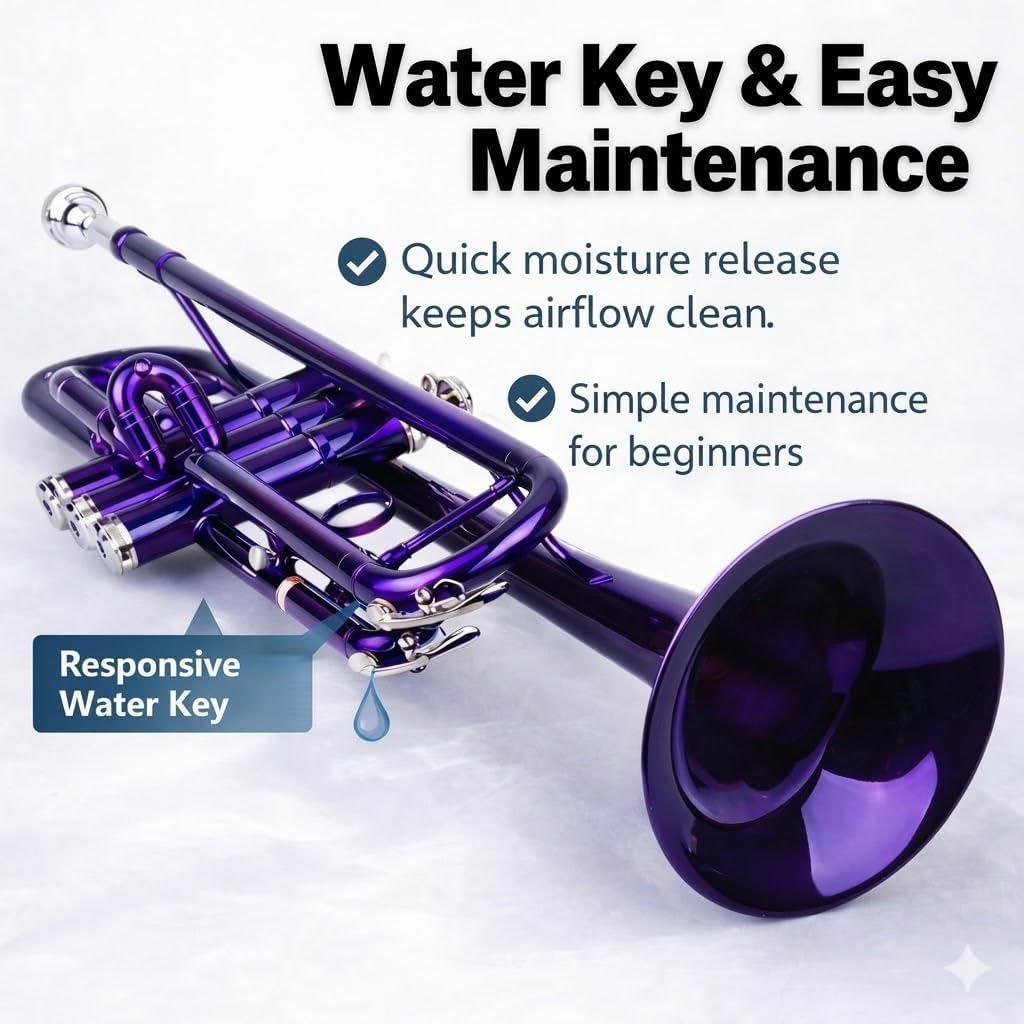 Bb Standard Trumpet for Students & Beginners, Brass Trumpet Set with Hard Case, 7C Mouthpiece, Cleaning Cloth & Gloves, Purple