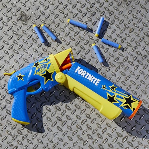 Image of Nerf Fortnite Half Tone Hero Blaster, Bonus Code to Unlock Half Tone Hero Wrap in The Game, Break Open Loading, 12 Nerf Elite Darts, Fortnite Gifts