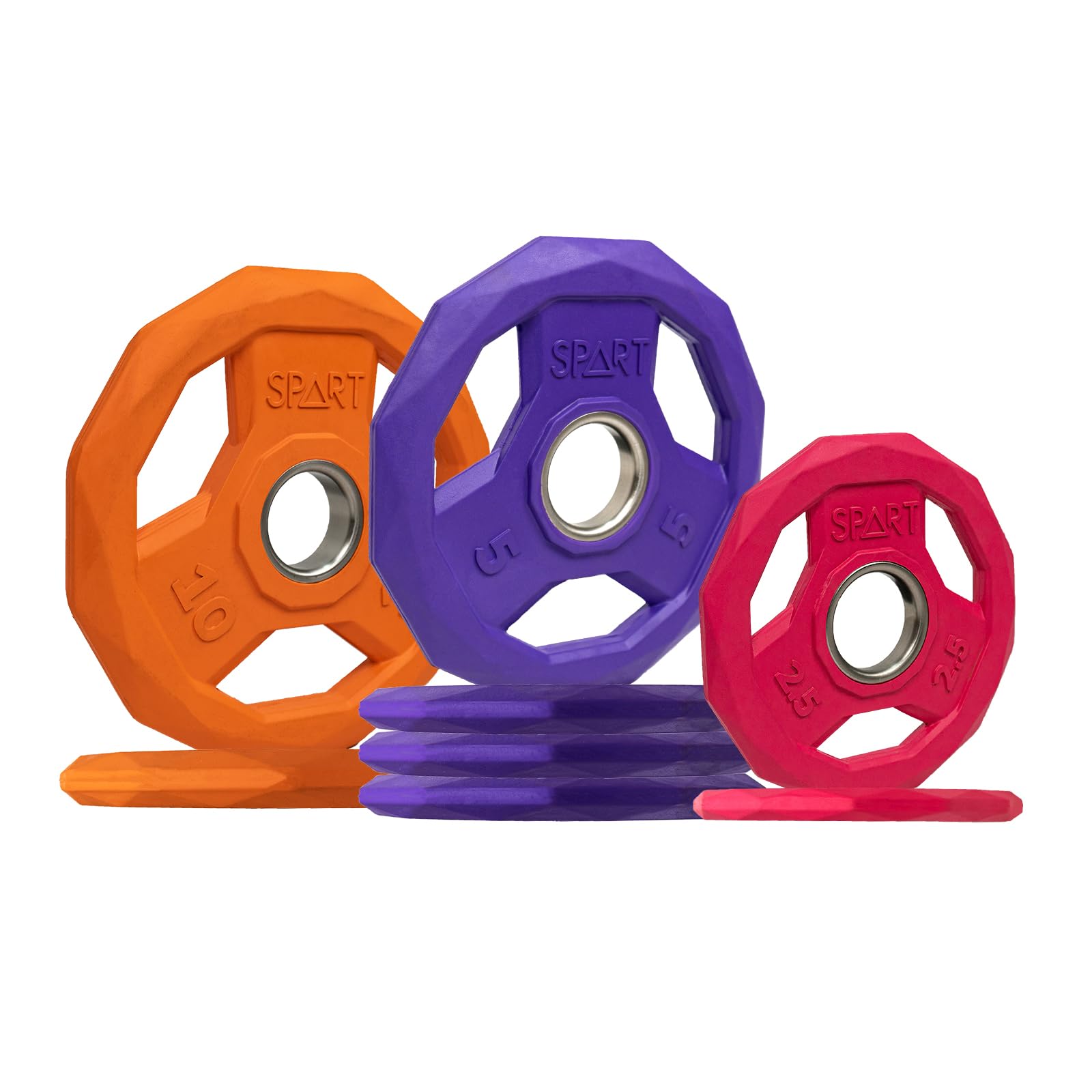 SPART Color Coded Weight Plate 2-Inch Rubber Coated Olympic Grip Plate for Barbell, Solid Cast Iron Weight Plates for Strength Training, Weightlifting, Crossfit, Home Gym, 2.5LB/5LB/10LB/25LB/35LB/45LB, Pair