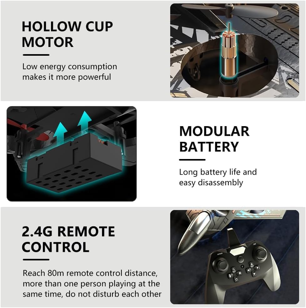 Image of L0712 RC Drone Aircraft with LED Lights, 25cm Length, Remote Control, Rechargeable Battery, Spare Propellers, Ages 14+