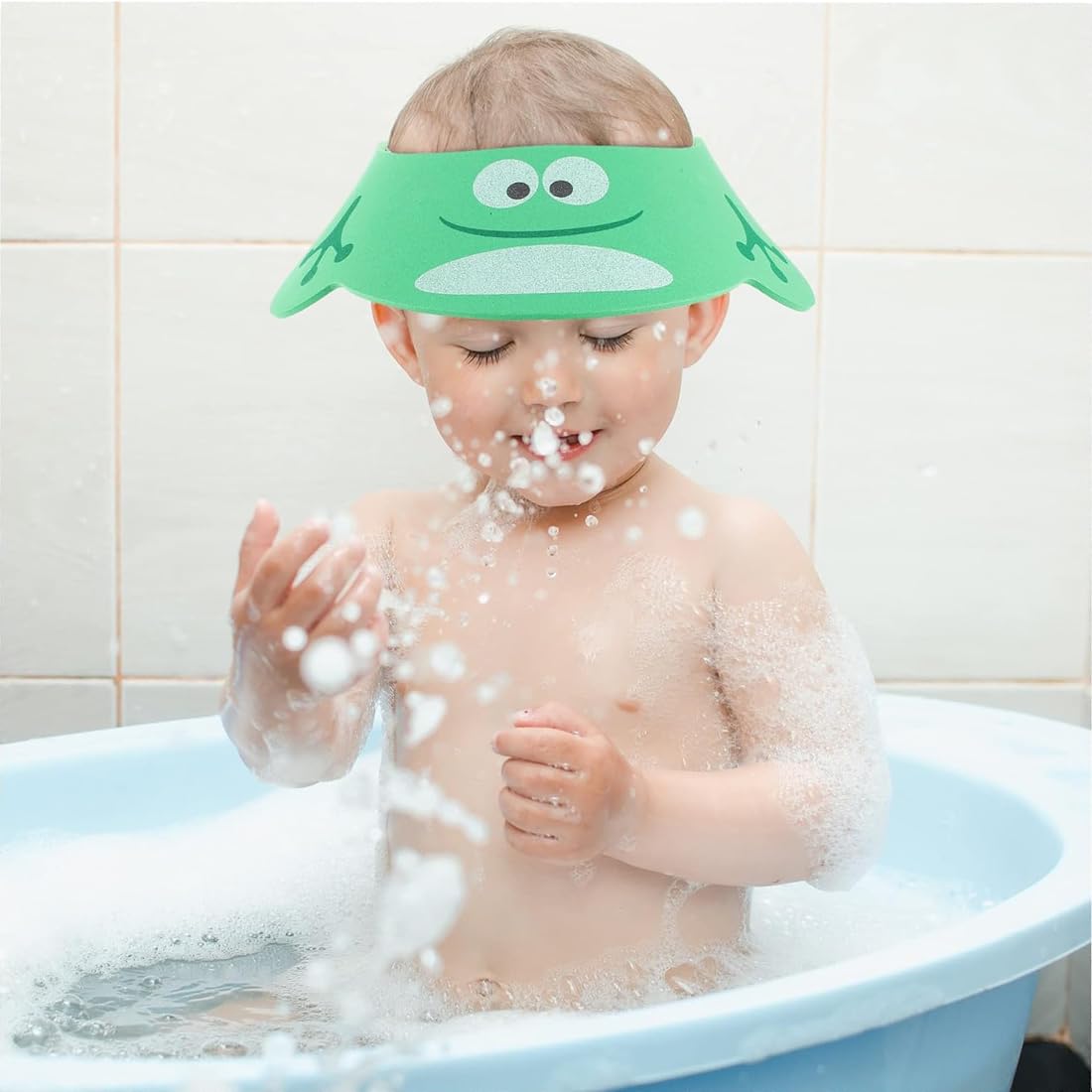 Cuffie da Doccia per Bambini,2 PCS Doccia Cap per Bambino Sicurezza Regolabile Cappello Cuffia In Morbido Silicone Visiera Bimbi per Evitare che l'Acqua Scorra Agli Occhi e al Viso