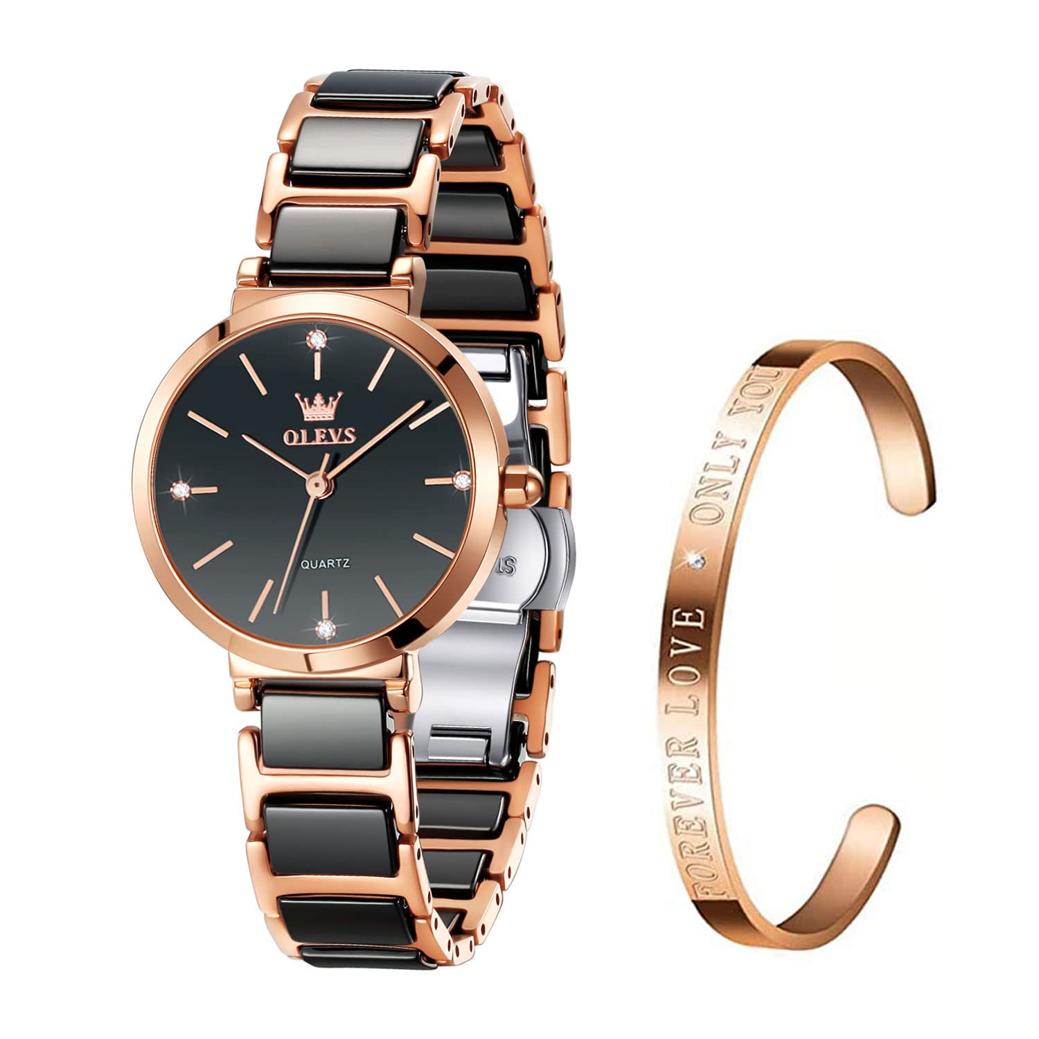 RaitownReloj Mujer Cerámica de Moda de Cuarzo Impermeable Oro Rosa Reloj para Mujer Regalo Disponible en Blanco y Negro