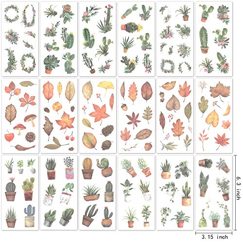 image for 1000Art Nature Stickers Set(18 Sheets / 200+) Fall Leaves Cactus Plant