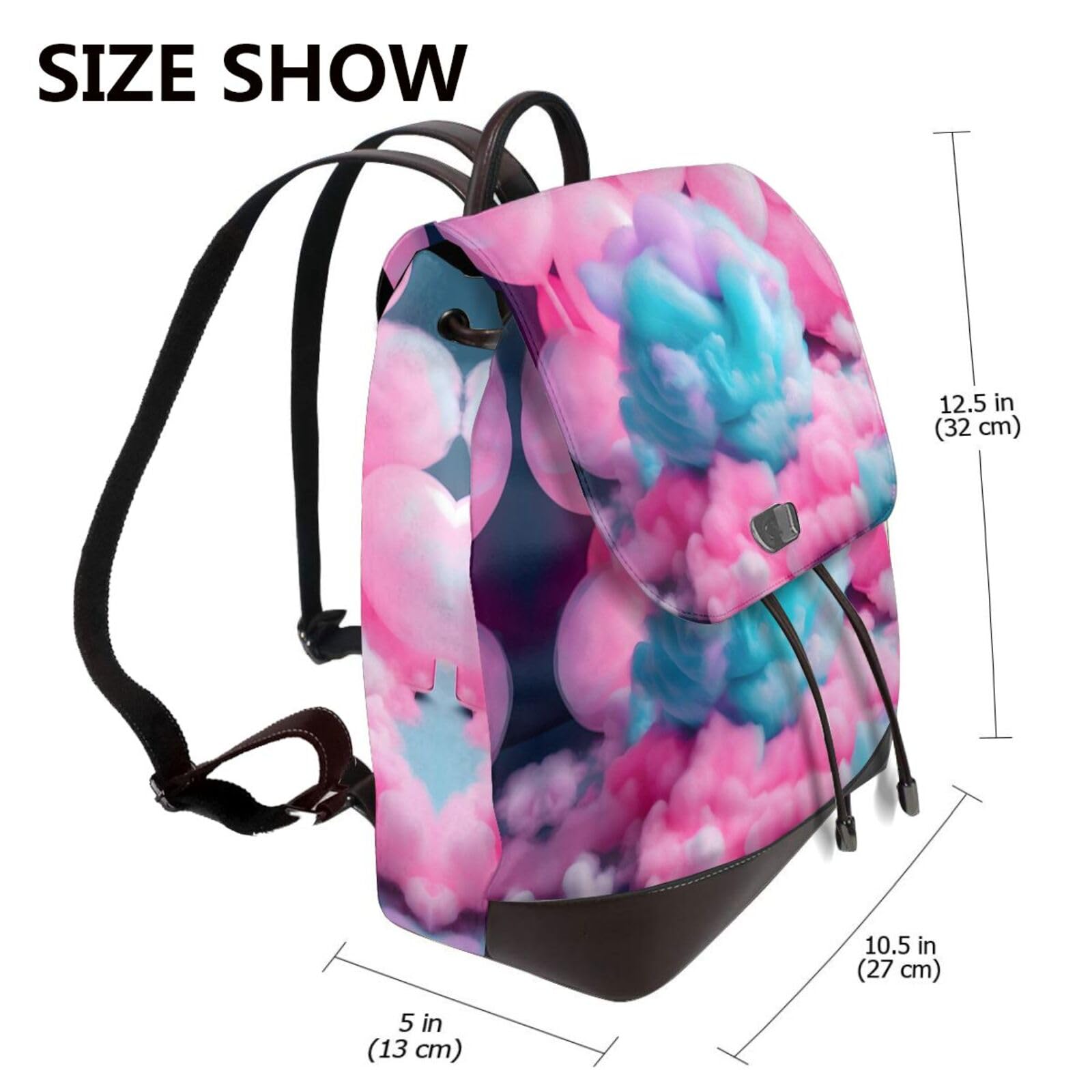 Sac à dos pour ordinateur portable en cuir avec imprimé barbe à papa rose, noir, One Size