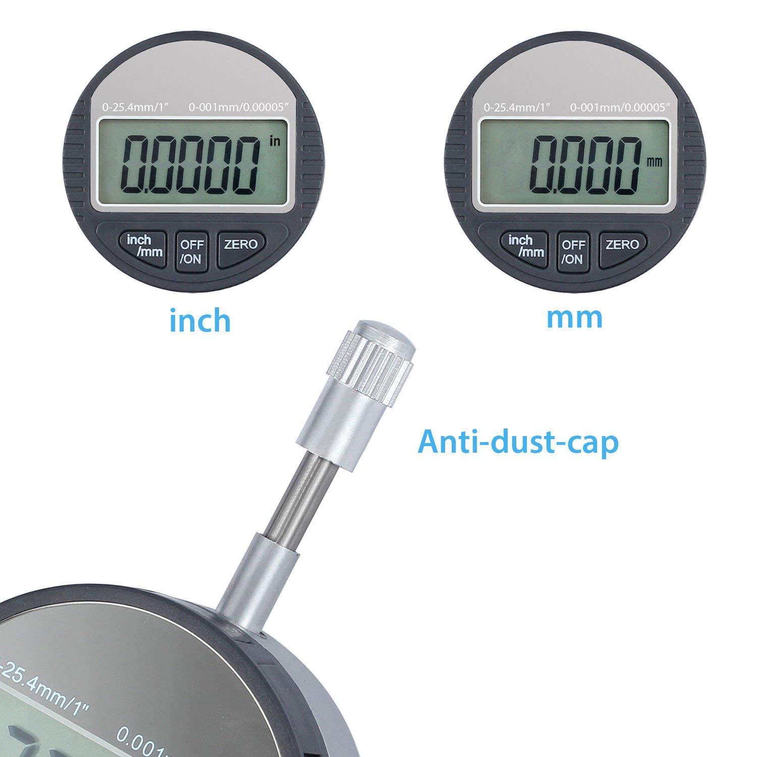 AUTOUTLET Comparatore Micrometro Millesimale DTI 0,001/0,00005” Indicatore a Quadrante Digitale Calibro di Precisione da 0-25,4 mm/1'' Indicatore Elettronico