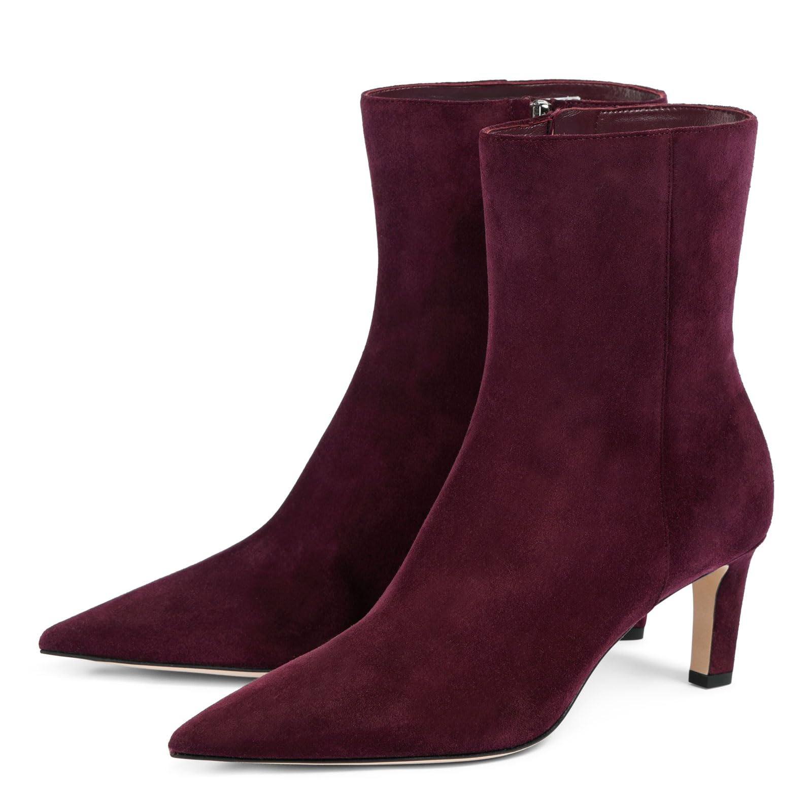 Womens Kitten Heel Ankle Boots Faux Suede Side Zipper Dressy Low Heeled Bootie Pointed Toe Fall Winter Office