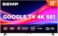 Smart TV Semp 50 Polegadas LED 4K S61 WiFi Bluetooth Google TV 3 HDMI HDR10 Dolby Audio 50S61
