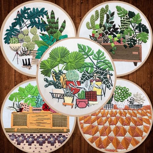 Image of Allazone 3 Sets Embroidery Kit for Beginners, Stitch Practice Kits for Craft Lover Hand Stitch with Embroidery Fabric with Stamped Pattern, Starter Stitch Kits Suitable for Adults (Plate Planting)