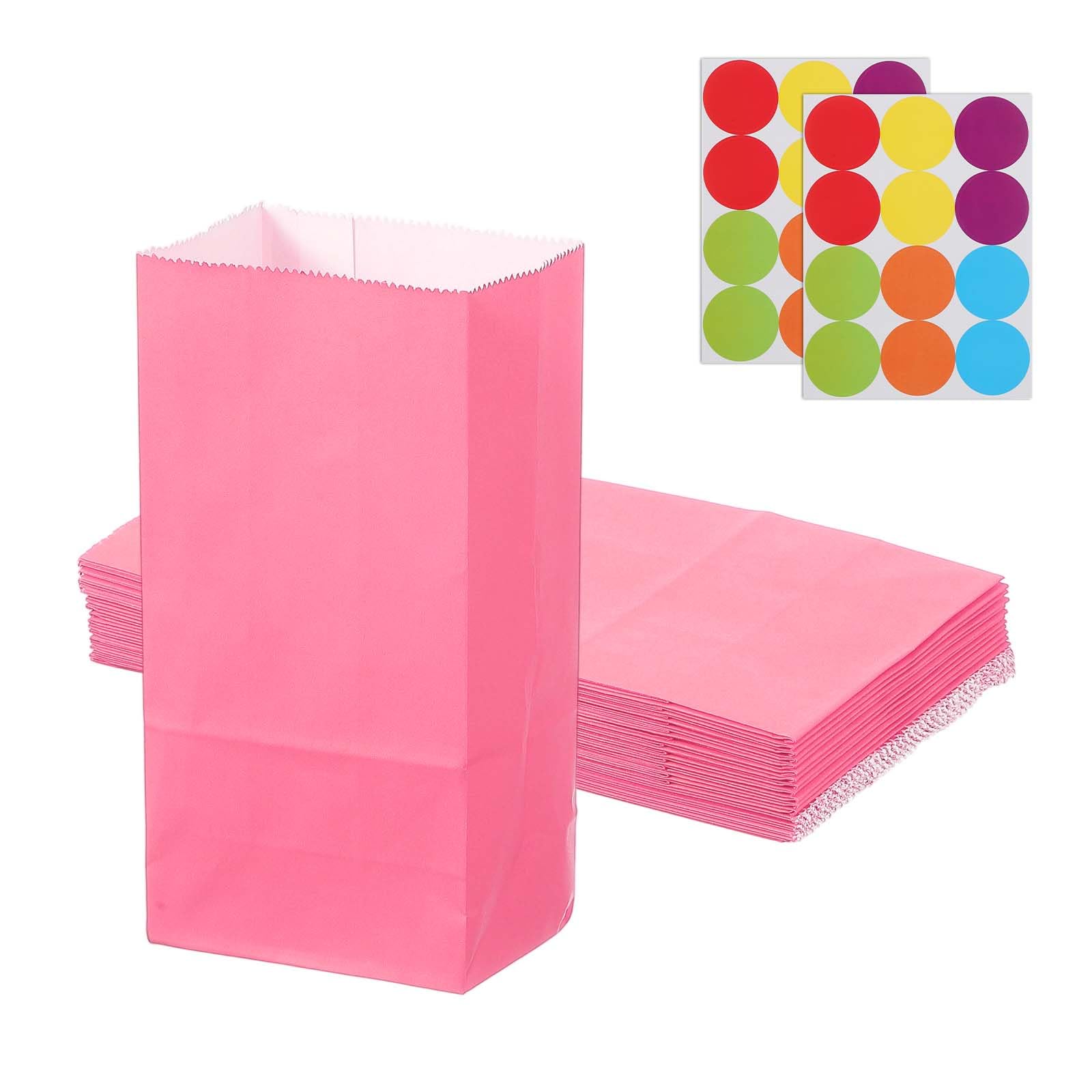 PATIKIL Party Favor Bag, 24 Pcs 9x6x18cm Paper Candy Bags Gift Treat Celebration Halloween Goody Birthday Wedding Party with Stickers, Light Rose Red