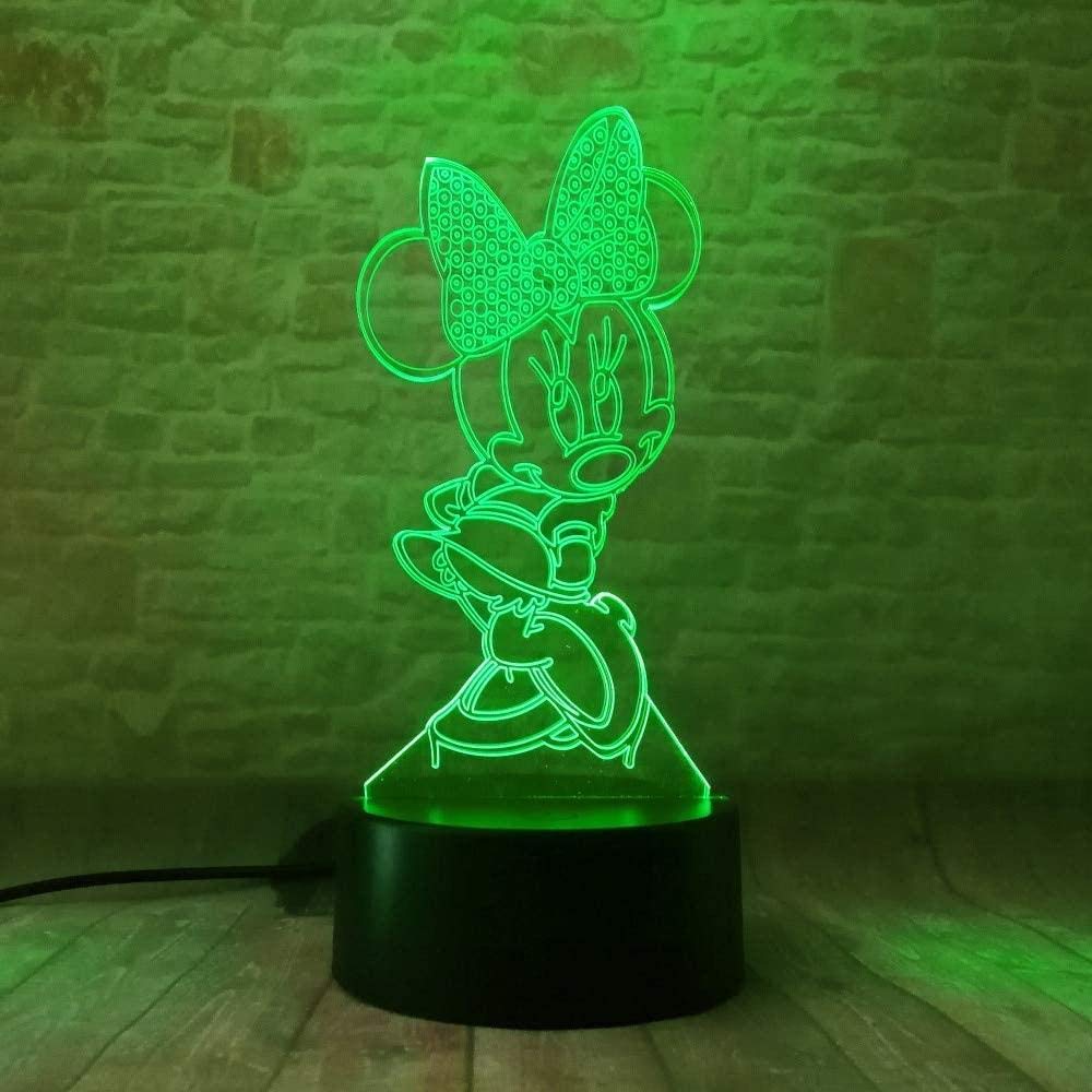 Tatapai Cartoon Glowing Girls Mickey Minnie Mice Mouse 3D Led Night Light 7 Color Change Table Lamp Bedroom Decor Xmas Gifts Kids Toys