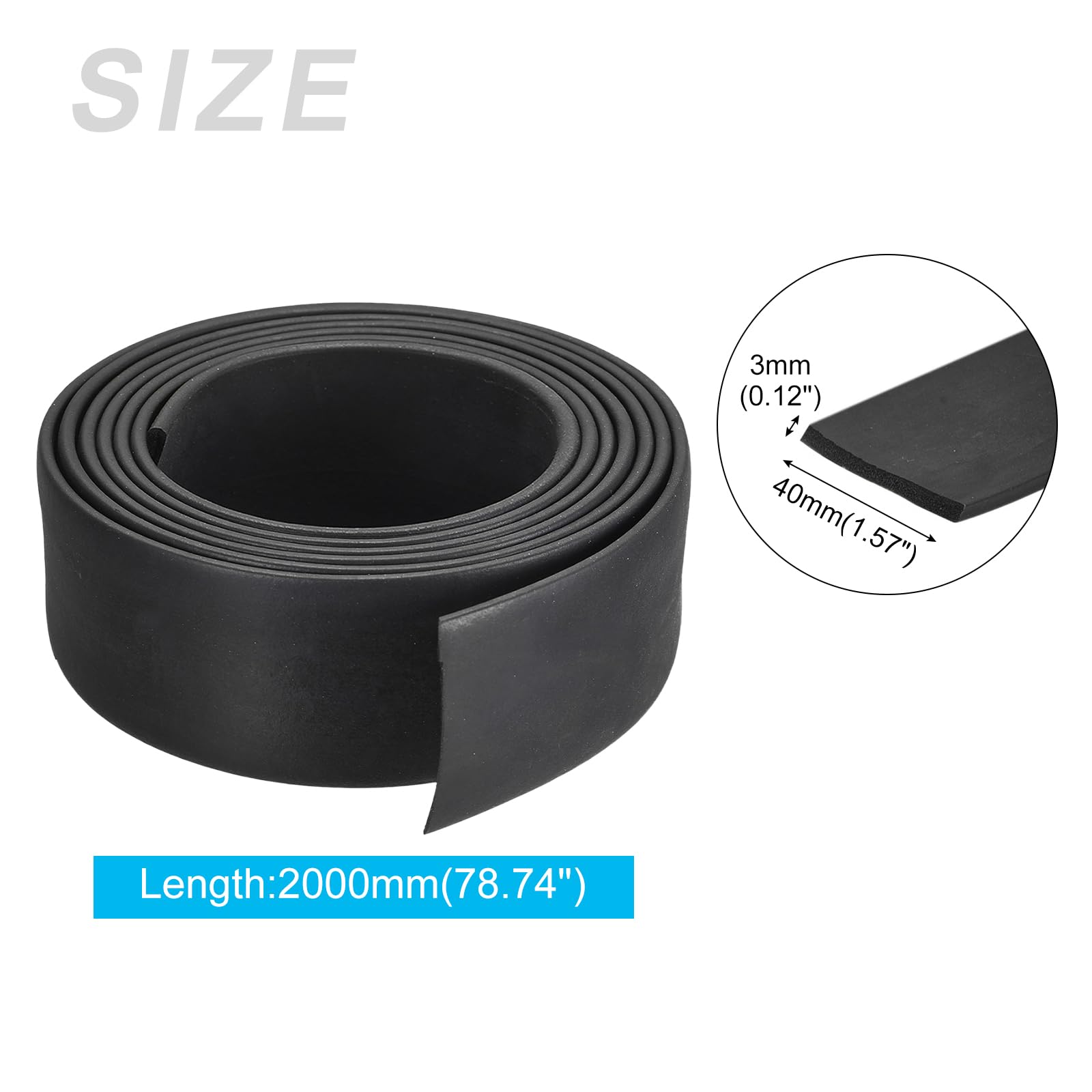 METALLIXITY EPDM Solid Rubber Strips (78.74" L x 1.57" W x 0.12" T) 1Pcs, Rubber Neoprene Seal Strips - Image 2