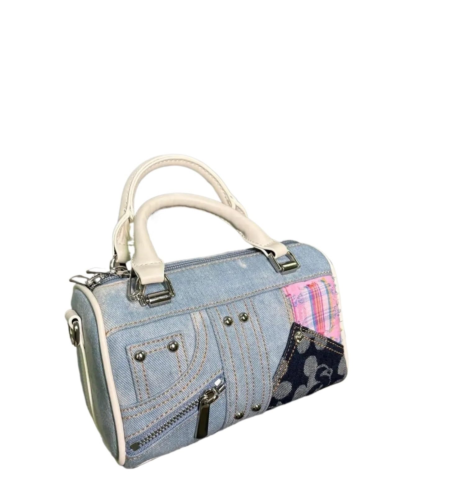 Borsa Jeans Donna Borsa a tracolla retrò in denim da donna, con manico patchwork vintage, borsa a