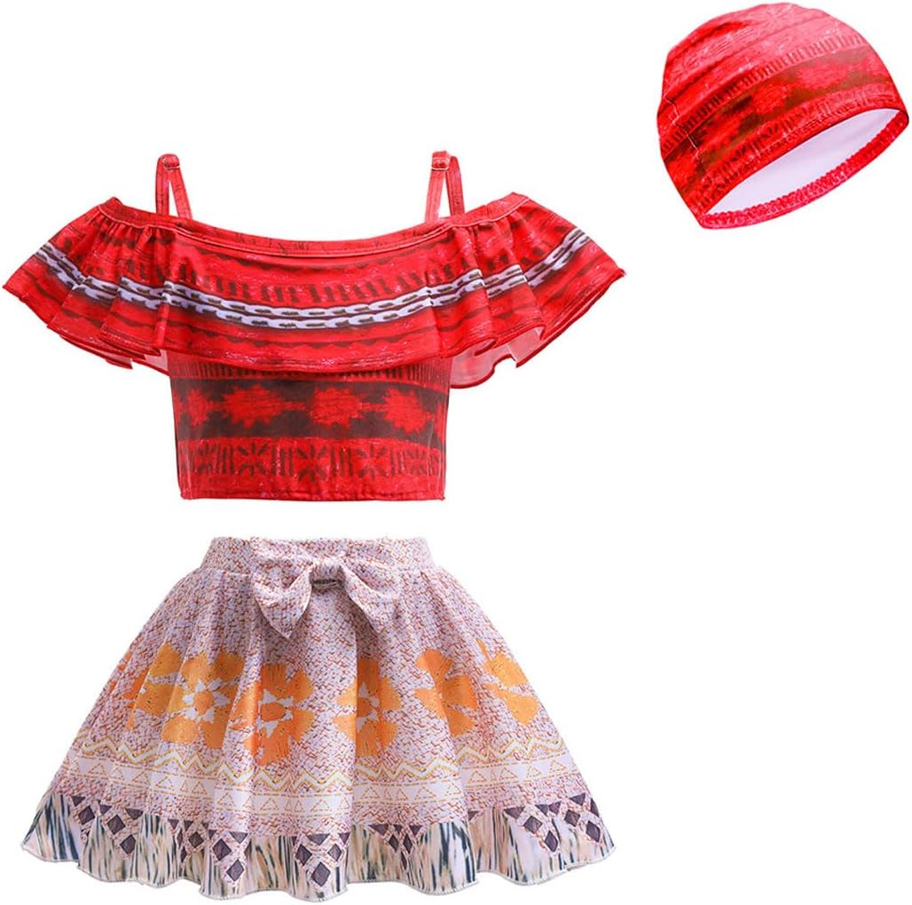 Girls Spa Princess Swimwear Split Beachwear Set 3-Piece Halter Dress Ruffle with Swim Cap