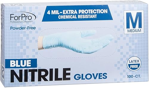 Miniatura 2 de ForPro - Guantes desechables de nitrilo resistentes a productos químicos, sin polvo, sin látex, no estériles, seguros para alimentos, 4 mil, azul,